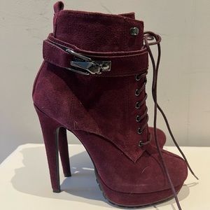 Aldo Maroon, Suede Heeled Boots. - image 1